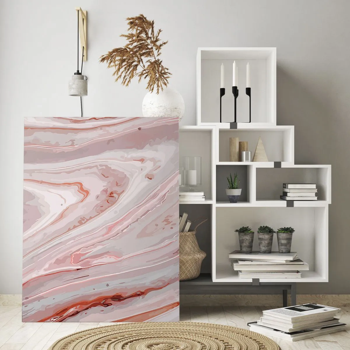 Impression sur verre - Image sur verre - Vagues abstraites dans des tons délicats de rose et de beige - 80x120cm - Rose liquide - Décoration murale moderne pour le salon et la chambre ARTTOR