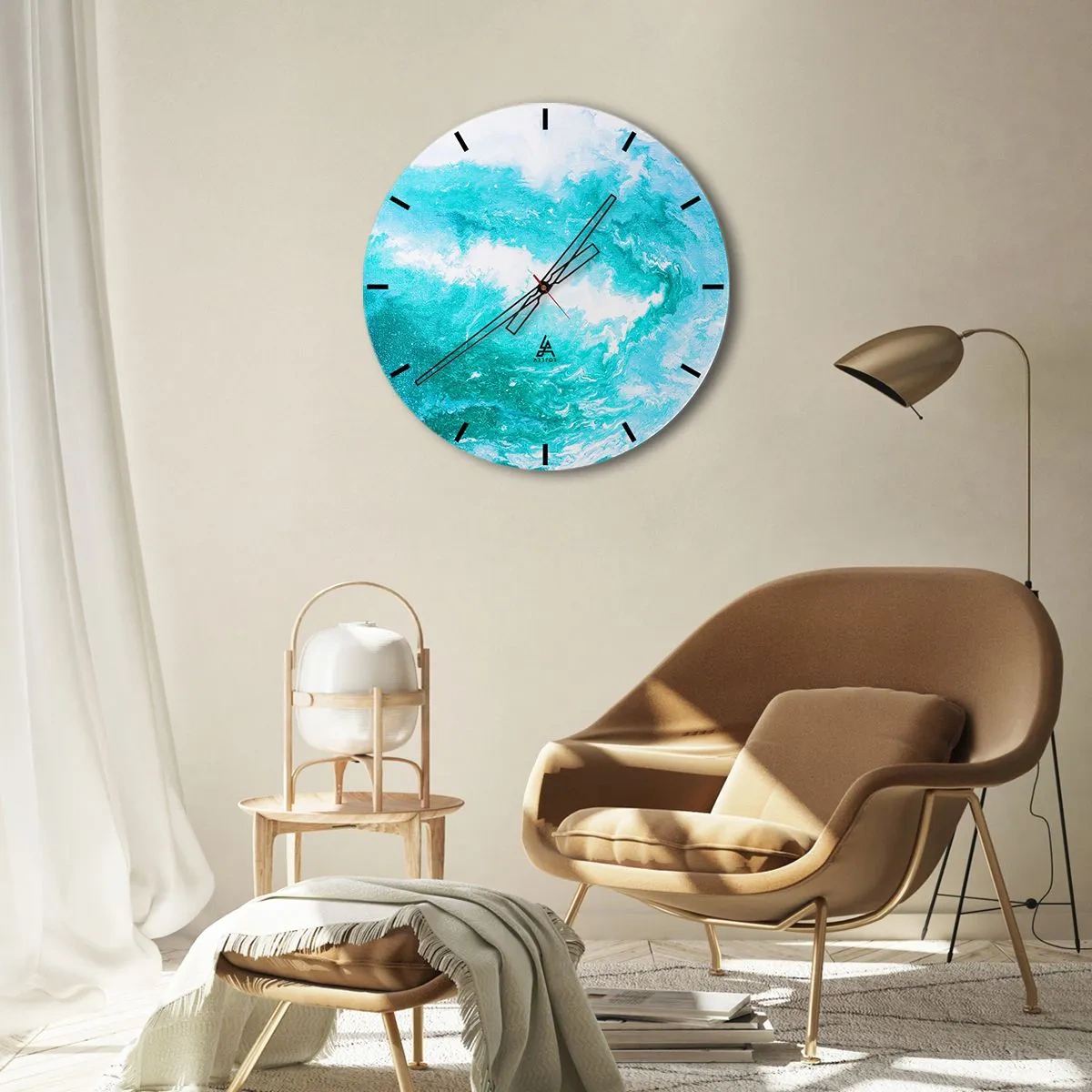 Horloge murale - Pendule murale - Vague abstraite dans les tons de bleu et de turquoise - 30x30cm - Au coeur de l'élément - Décoration murale moderne pour le salon, la cuisine et la chambre ARTTOR