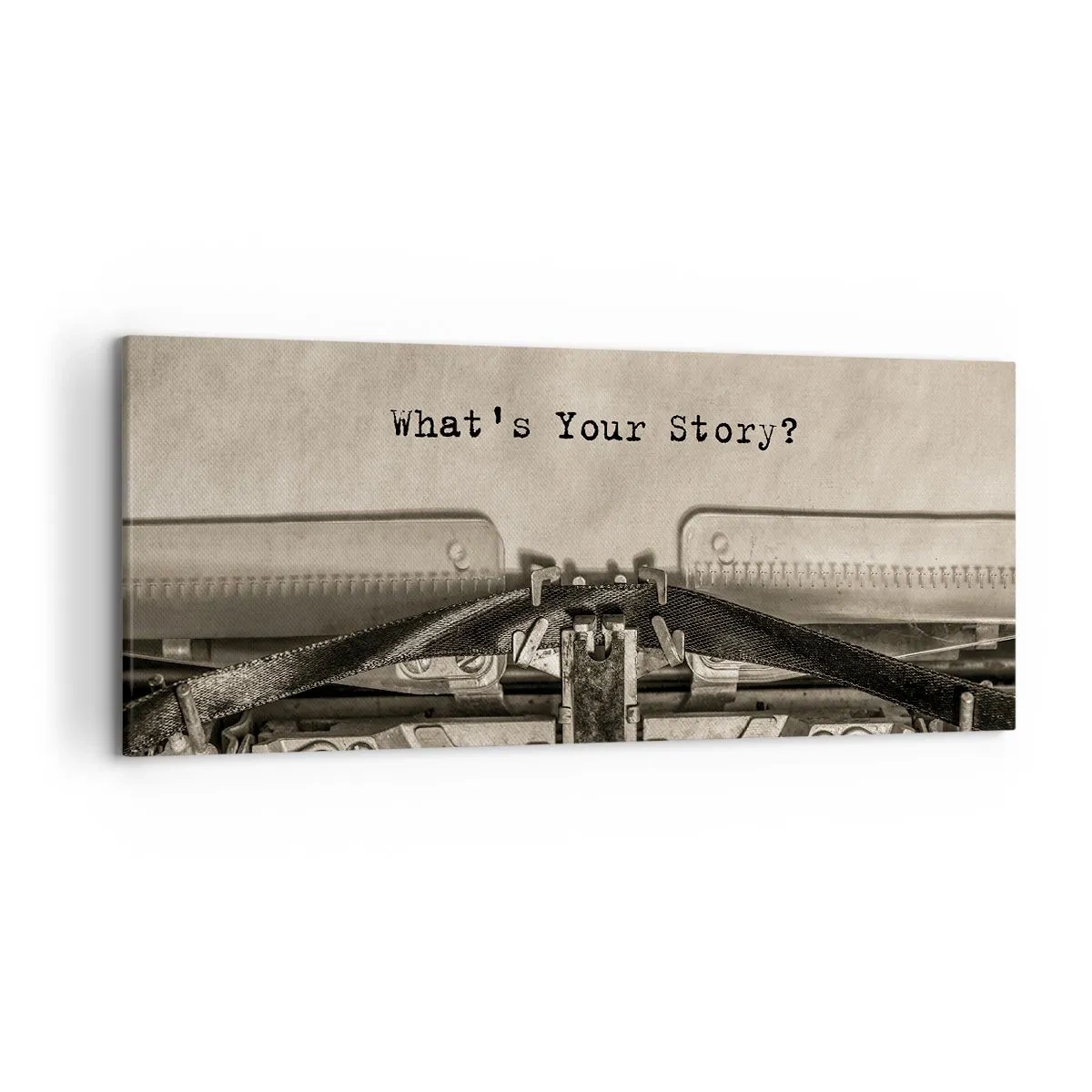 Impression sur toile - Image sur toile - Une machine à écrire avec les mots « Quelle est votre histoire ? » - 120x50cm - Réponds-moi - Décoration murale moderne pour le salon et la chambre ARTTOR
