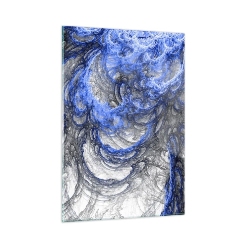 Impression sur verre - Image sur verre - Abstraction dynamique dans les tons de bleu et de gris - 50x70cm - La naissance d'une vague - Décoration murale moderne pour le salon et la chambre ARTTOR