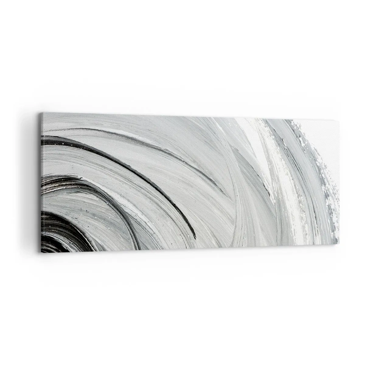 Impression sur toile - Image sur toile - Un tourbillon monochrome dans des tons de gris et de noir - 120x50cm - Composition orbitale - Décoration murale moderne pour le salon et la chambre ARTTOR