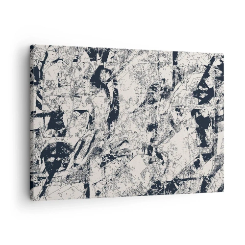 Impression sur toile - Image sur toile - Composition abstraite en noir et blanc avec une mise en page dynamique - 70x50cm - Interpénétration des contraires - Décoration murale moderne pour le salon et la chambre ARTTOR