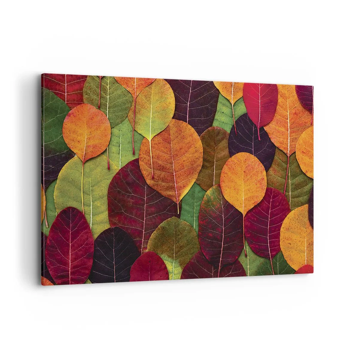 Impression sur toile - Image sur toile - Feuilles colorées disposées selon un motif d'automne - 100x70cm - Mozaique printannière - Décoration murale moderne pour le salon et la chambre ARTTOR