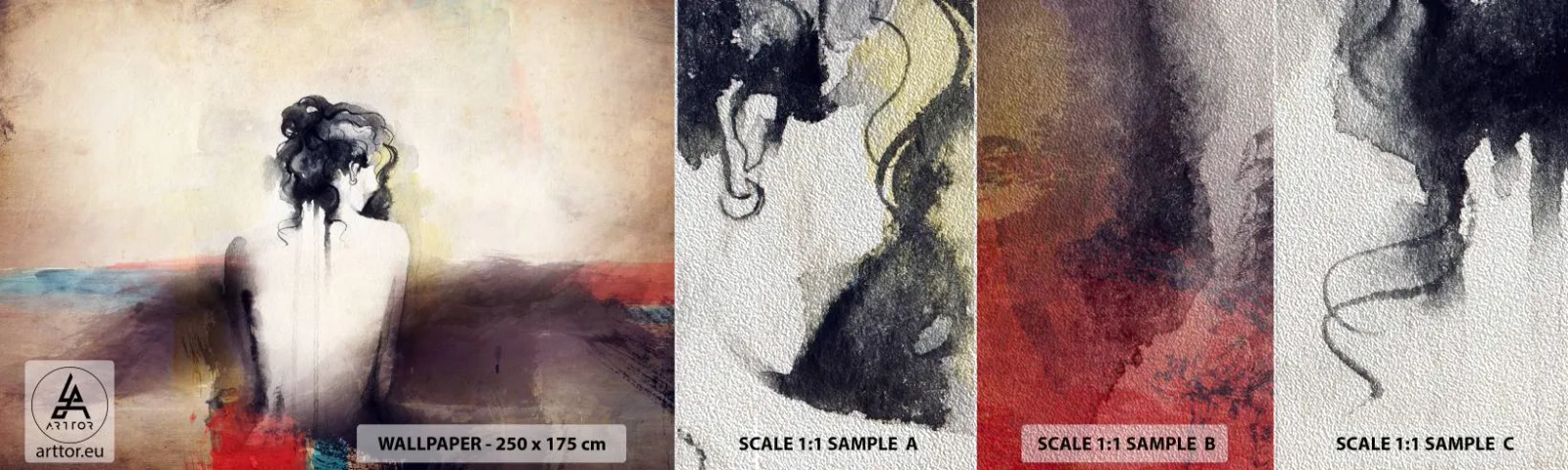 Échantillon de Papier Peint Premium Sand - Lignes lisses, formes ovales - Femme, Corps, Morceau - 100x30 cm