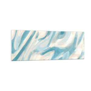 Impression sur verre - Image sur verre - Des stries bleues abstraites sur un fond clair - 140x50cm - Brise printanière - Décoration murale moderne pour le salon et la chambre ARTTOR