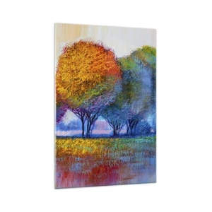 Impression sur verre - Image sur verre - Arbres colorés dans un paysage impressionniste - 70x100cm - Un bouquet de couleurs éclatantes - Décoration murale moderne pour le salon et la chambre ARTTOR