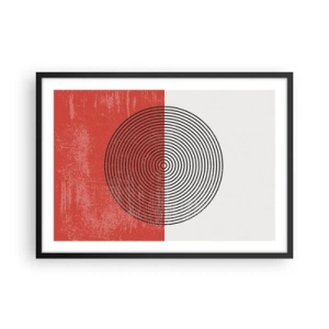 Affiche dans un cadre noir - Poster - Motif géométrique avec des cercles concentriques sur un fond rouge et blanc - 70x50cm - Dans le mille - Décoration murale moderne pour le salon et la chambre ARTTOR
