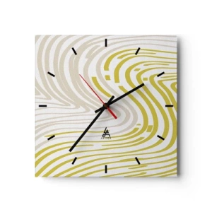 Horloge murale - Pendule murale - Un motif abstrait avec des lignes ondulées dans des tons de jaune et de beige. - 30x30cm - Une composition au léger virage - Décoration murale moderne pour le salon et la chambre ARTTOR