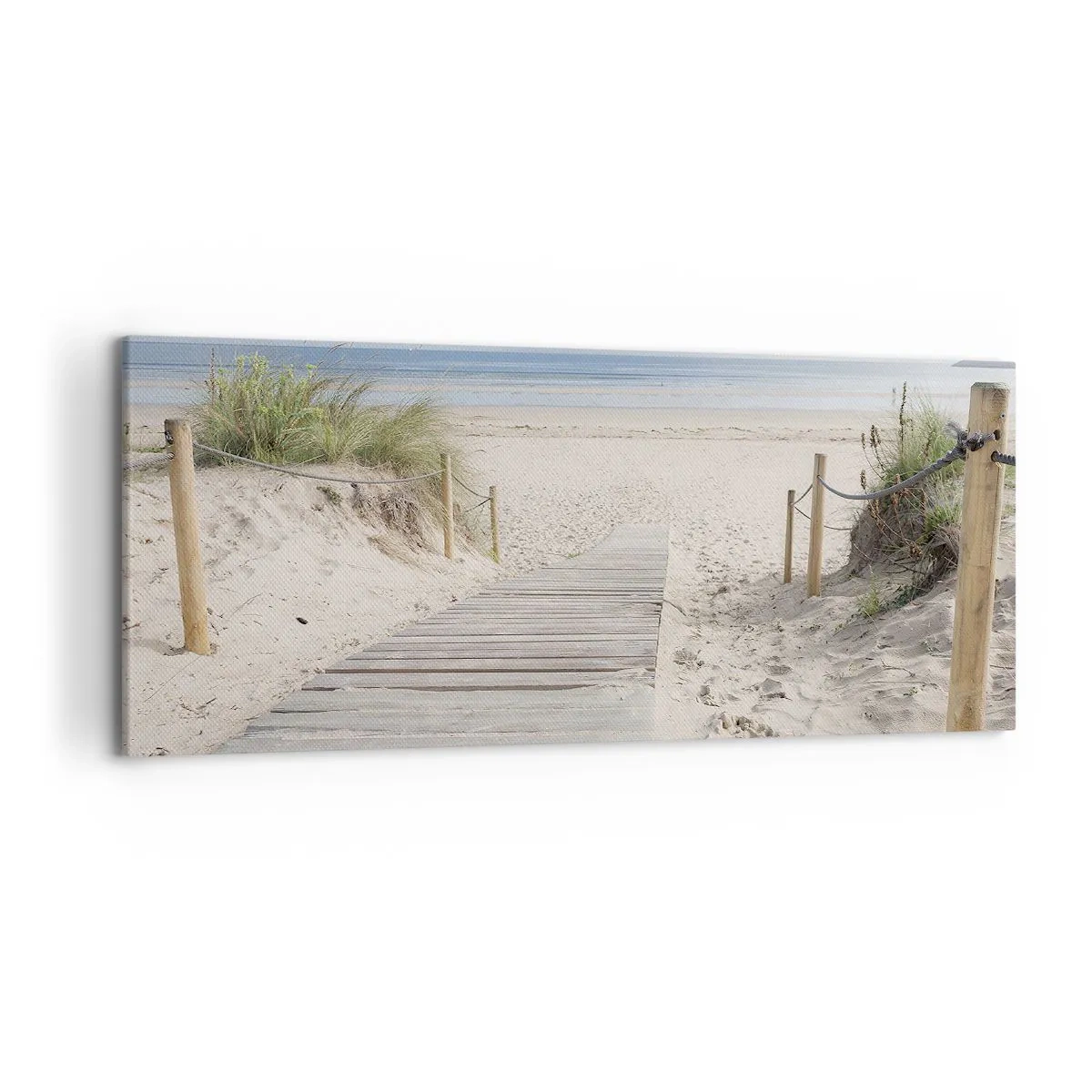 Impression sur toile - Image sur toile - Un chemin de planches menant à une plage de sable - 120x50cm - A l'horizon - Décoration murale moderne pour le salon et la chambre ARTTOR