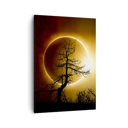 Impression sur toile - Image sur toile - Éclipse solaire avec une silhouette d'arbre au premier plan - 50x70cm - Éclipse totale - Décoration murale moderne pour le salon et la chambre ARTTOR