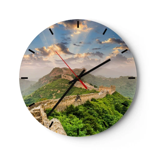 Horloge murale - Pendule murale - La Grande Muraille de Chine au lever du soleil entourée de collines verdoyantes - 30x30cm - Grandeur éternelle - Décoration murale moderne pour le salon, la cuisine et la chambre ARTTOR