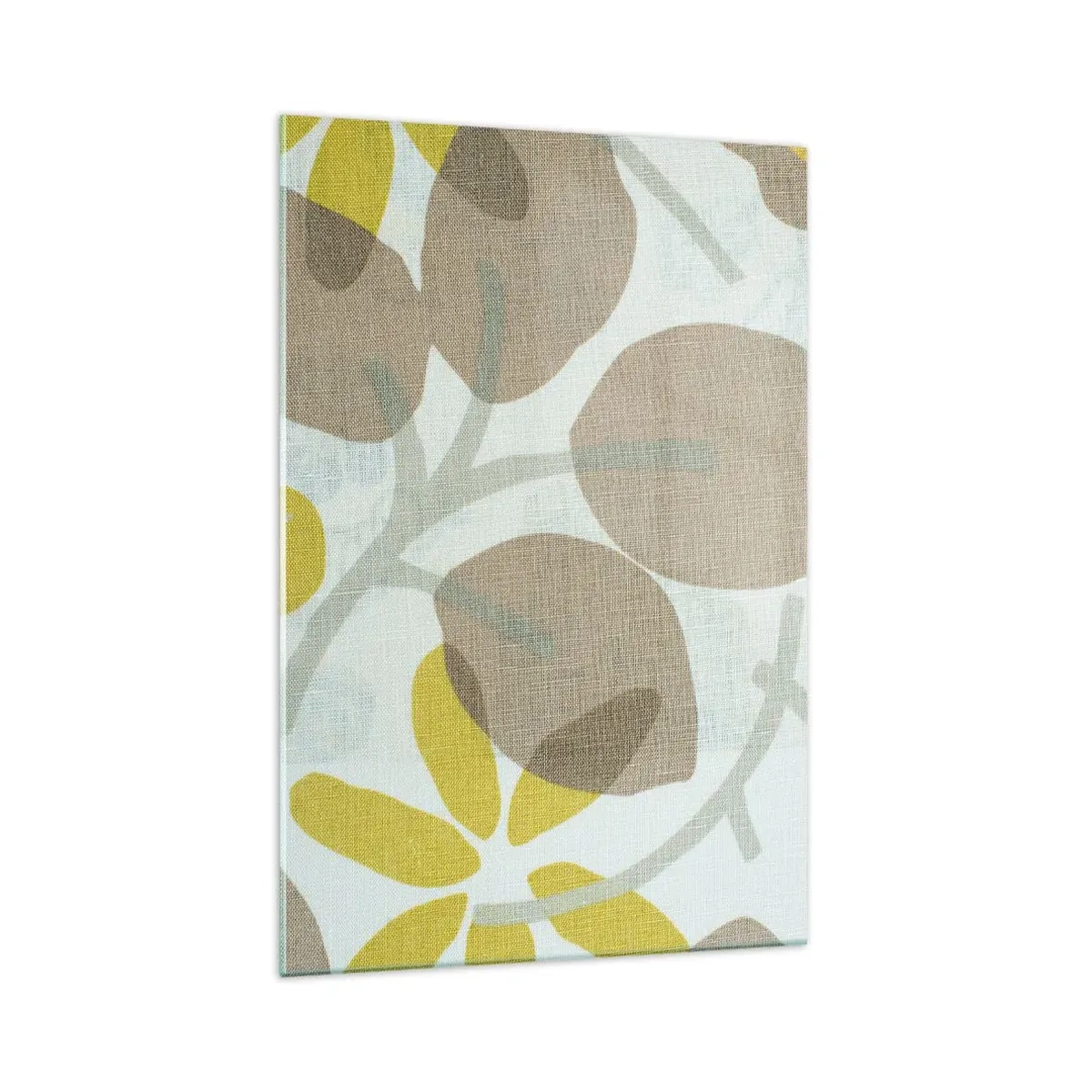 Impression sur verre - Image sur verre - Feuilles abstraites dans les tons beige et jaune - 70x100cm - Composition en plein soleil - Décoration murale moderne pour le salon et la chambre ARTTOR