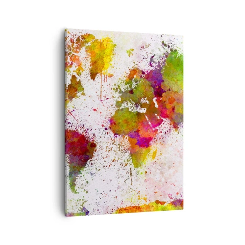 Impression sur toile - Image sur toile - Une carte du monde colorée dans un style abstrait - 50x70cm - D'une certaine manière ça s'est passé de la même façon - Décoration murale moderne pour le salon et la chambre ARTTOR