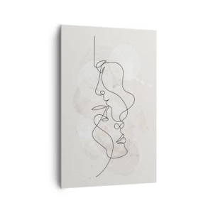 Impression sur toile - Image sur toile - Contour abstrait de deux visages sur fond clair - 80x120cm - Emmêlé dans une étreinte - Décoration murale moderne pour le salon et la chambre ARTTOR