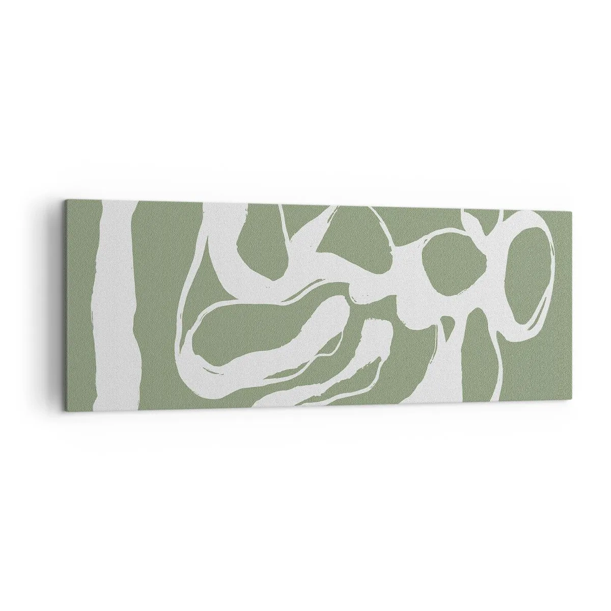 Impression sur toile - Image sur toile - Formes organiques en blanc sur fond vert - 140x50cm - L'appel de l'espace - Décoration murale moderne pour le salon et la chambre ARTTOR
