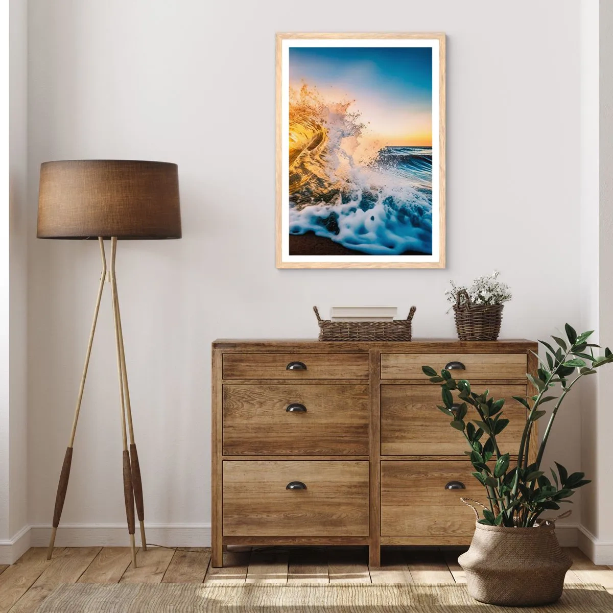 Affiche dans un chêne clair - Poster - S'amuser dans le sable - 50x70 cm