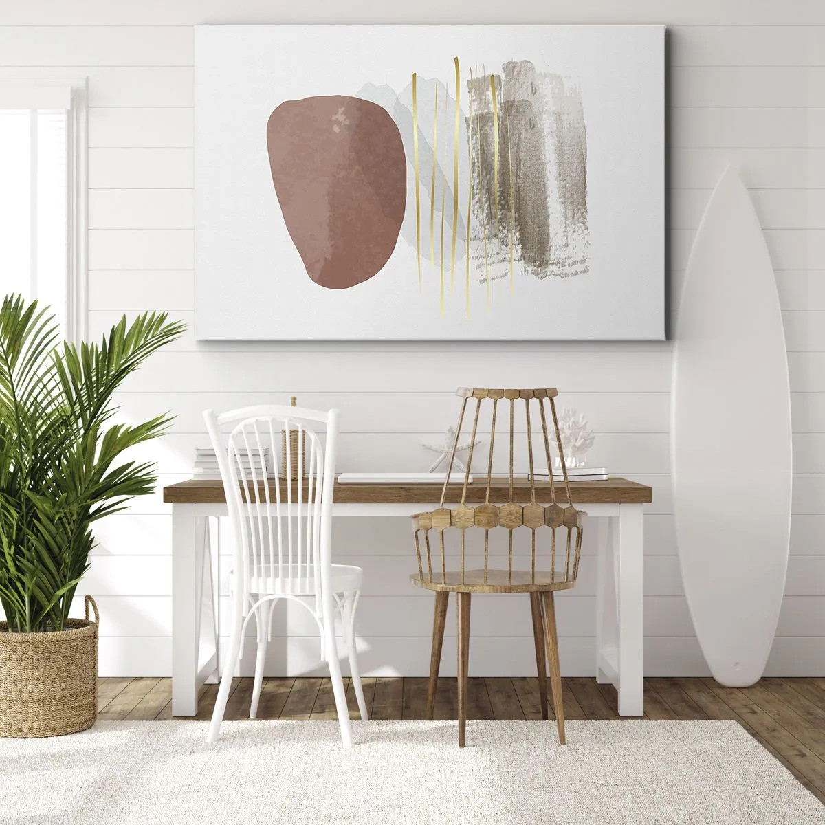 Impression sur toile - Image sur toile - Composition abstraite dans les tons beige et or - 70x50cm - Colonnade abstraite - Décoration murale moderne pour le salon et la chambre ARTTOR