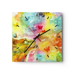 Horloge murale - Pendule murale - Un chat entouré de papillons colorés - 30x30cm - Bayou-bayou au paradis des chats - Décoration murale moderne pour le salon et la chambre ARTTOR
