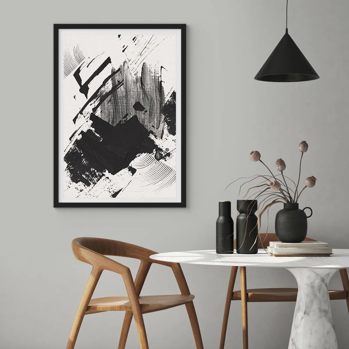 Affiche dans un cadre noir - Poster - Abstraction – expression du noir - 70x100 cm