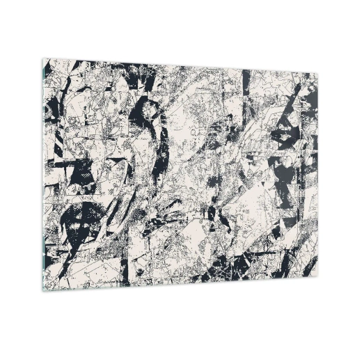 Impression sur verre - Image sur verre - Abstraction en noir et blanc avec des lignes et des textures dynamiques - 70x50cm - Interpénétration des contraires - Décoration murale moderne pour le salon et la chambre ARTTOR