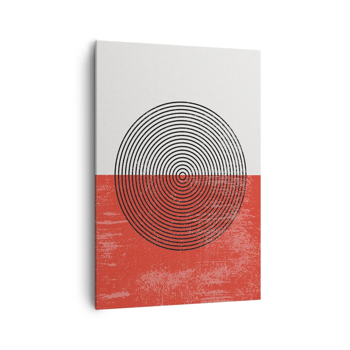 Impression sur toile - Image sur toile - Motif géométrique avec des cercles concentriques sur un fond rouge et blanc - 70x100cm - Dans le mille - Décoration murale moderne pour le salon et la chambre ARTTOR