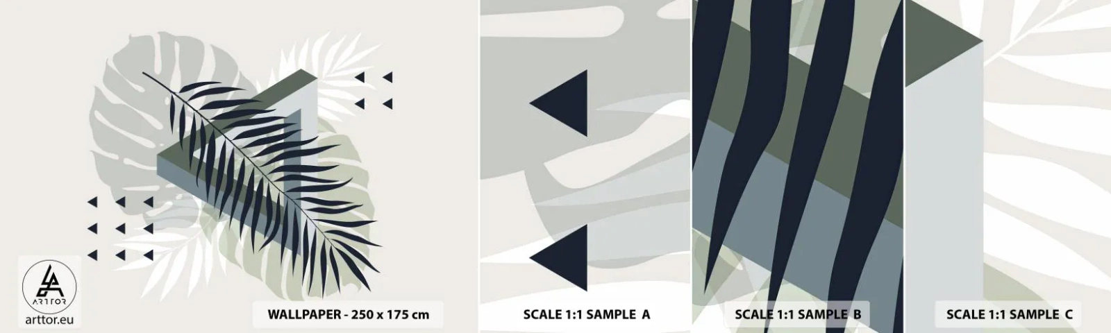 Échantillon De Papier Peint Standard Eco - Nature et géométrie - deux odres? - Feuille de Monstera, Feuille de palmier, Graphique - 100x30 cm