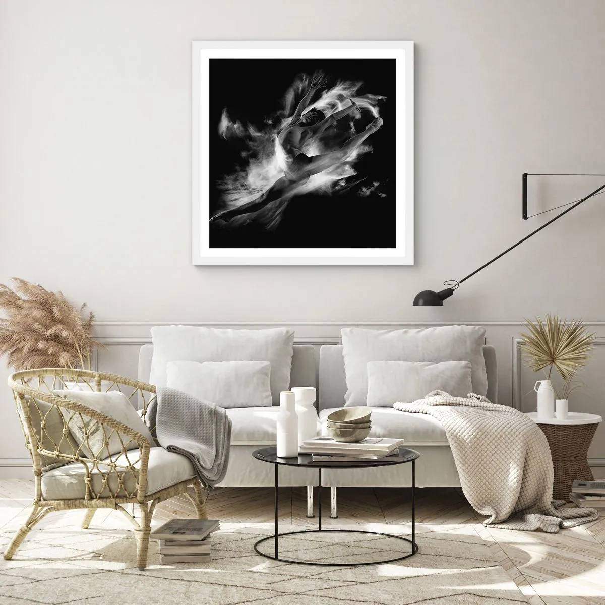 Affiche dans un cadre blanc - Poster - Coincé en l'air - 40x40 cm