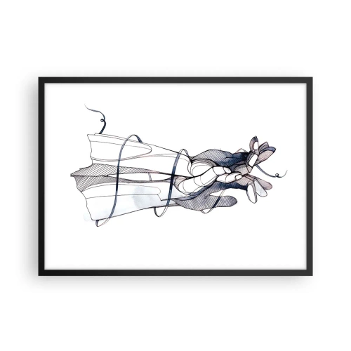 Affiche dans un cadre noir - Poster - Un dessin subtil d'une main avec une fleur délicate - 70x50cm - Étude du touché - Décoration murale moderne pour le salon et la chambre ARTTOR