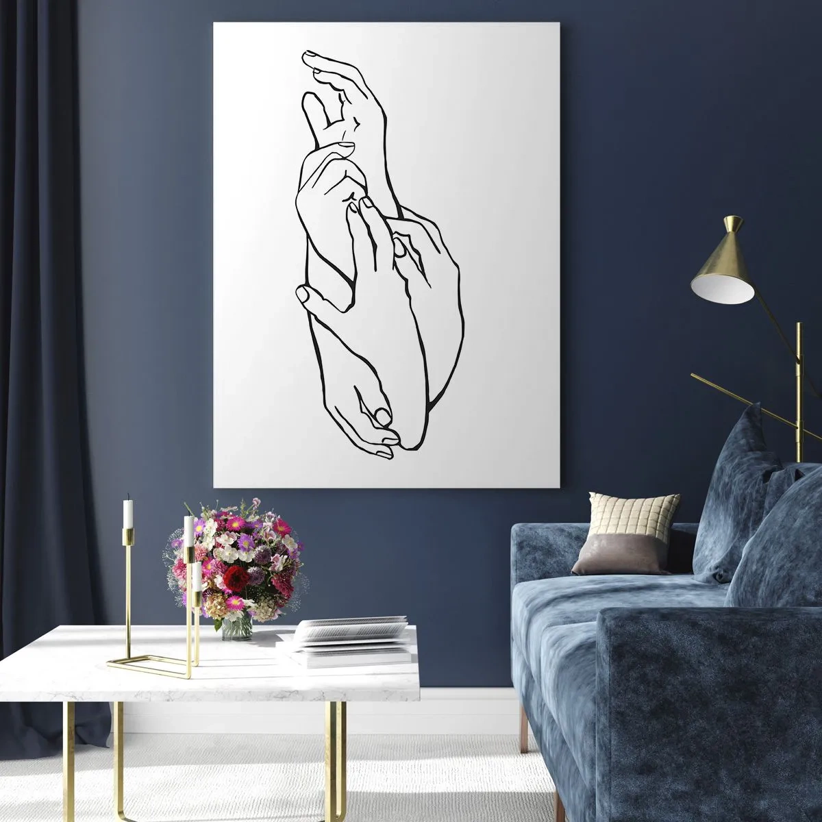 Impression sur verre - Image sur verre - Un croquis minimaliste de mains jointes dans un geste de délicatesse. - 70x100cm - Bon contact - Décoration murale moderne pour le salon et la chambre ARTTOR