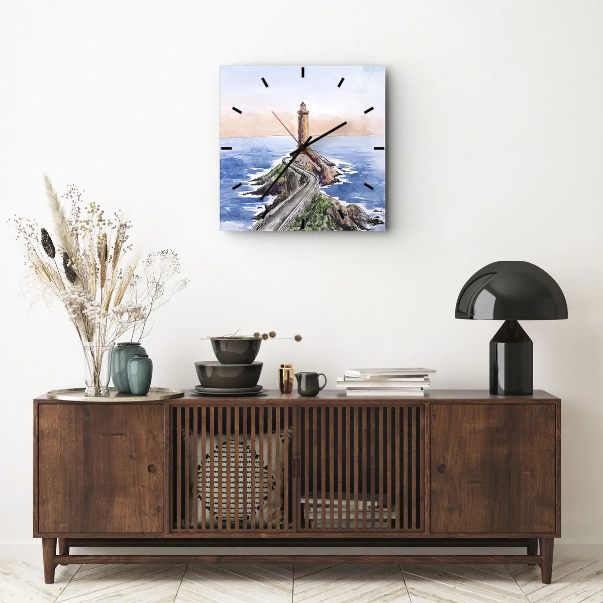 Horloge murale - Pendule murale - Un phare sur un rivage rocheux - 30x30cm - Face à la mer - Décoration murale moderne pour le salon et la chambre ARTTOR