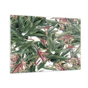 Impression sur verre - Image sur verre - Feuilles dans les tons de vert et de bordeaux sur fond clair - 100x70cm - Arbuste émeraude-lilas - Décoration murale moderne pour le salon et la chambre ARTTOR