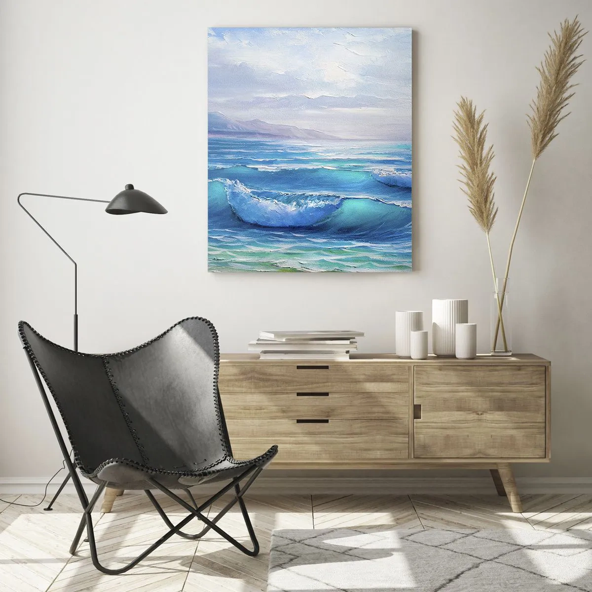 Impression sur verre - Image sur verre - Un paysage marin pittoresque avec des vagues et un ciel bleu - 80x120cm - Il apporte un soulagement - Décoration murale moderne pour le salon et la chambre ARTTOR