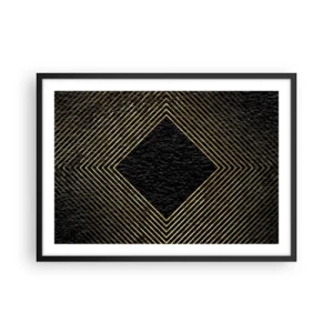 Affiche dans un cadre noir - Poster - Fond noir avec un motif géométrique de lignes dorées - 70x50cm - Géométrie dans un style glamour - Décoration murale moderne pour le salon et la chambre ARTTOR