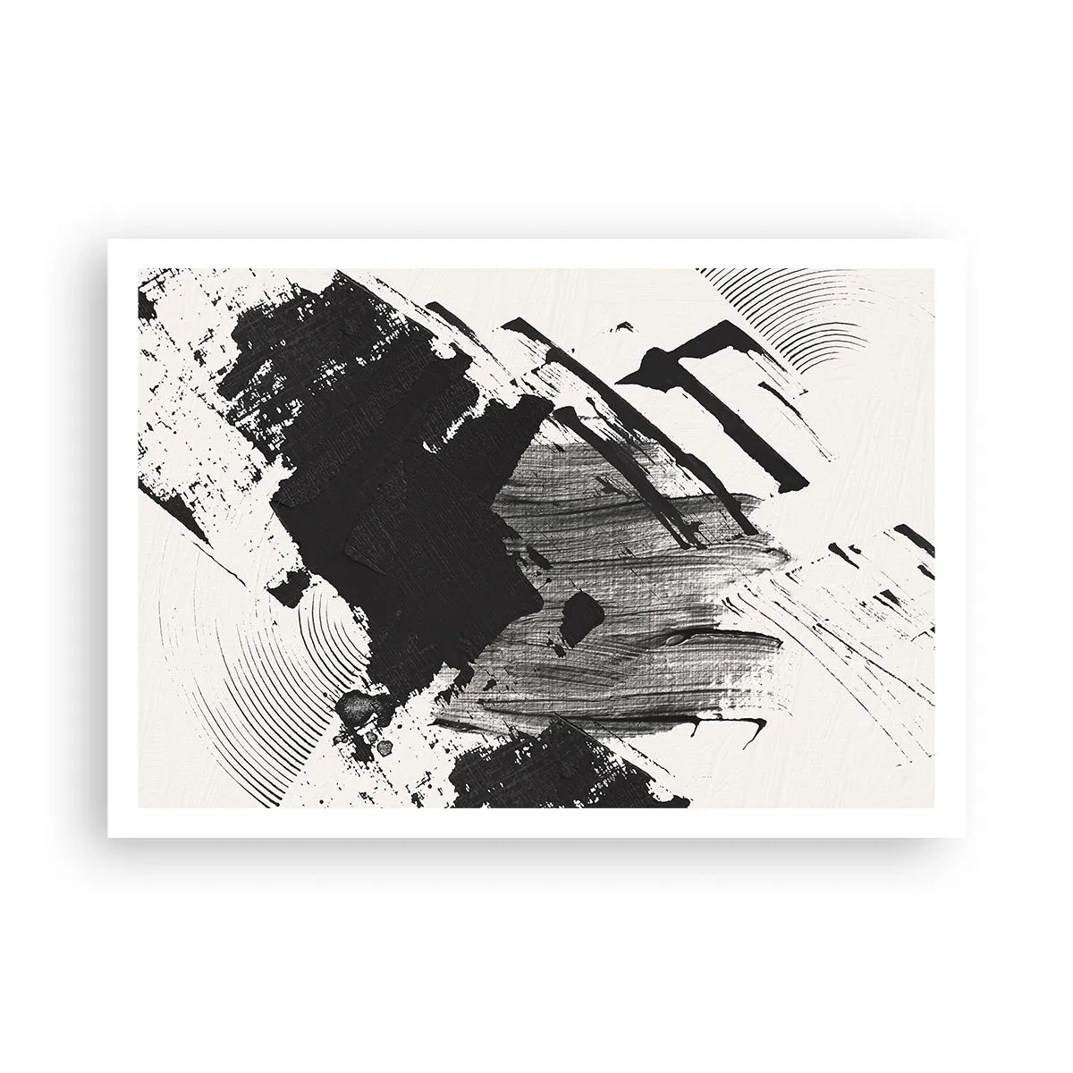 Affiche - Poster - Traits abstraits de noir sur fond blanc - 100x70cm - Abstraction – expression du noir - Décoration murale moderne pour le salon et la chambre ARTTOR