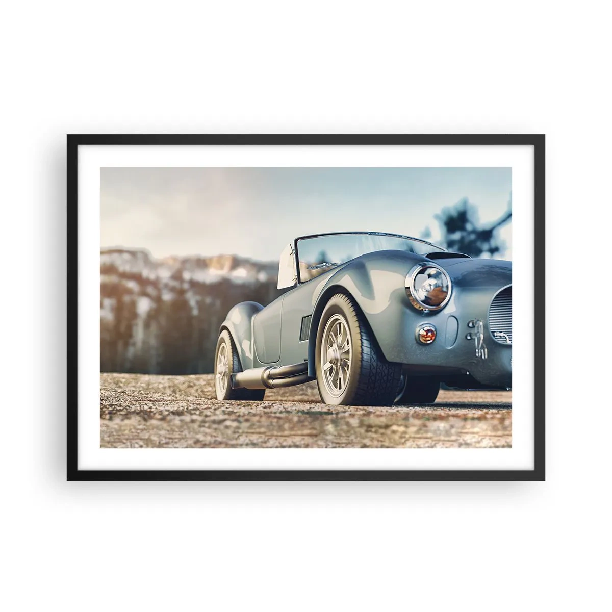 Affiche dans un cadre noir - Poster - Voiture décapotable classique dans un cadre pittoresque - 70x50cm - Ce qui compte c'est le style - Décoration murale moderne pour le salon et la chambre ARTTOR