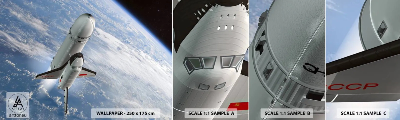 Échantillon De Papier Peint Standard Eco - Ascension cosmique - Cosmos, Spoutnik, Une fusée spatiale - 100x30 cm