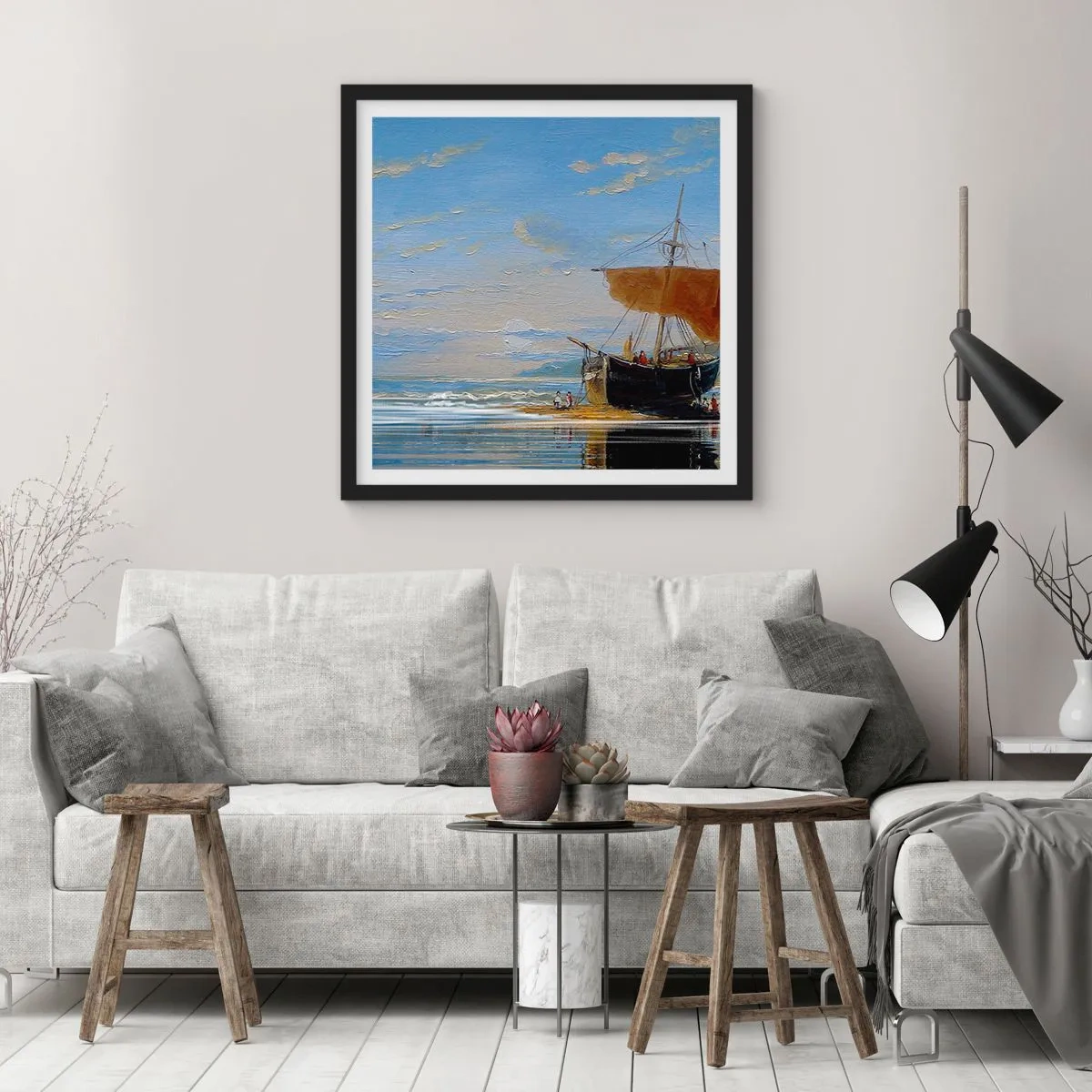 Affiche dans un cadre noir - Poster - Eau, terre, air - 50x50 cm