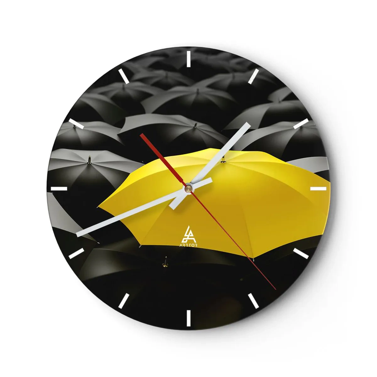 Horloge murale - Pendule murale - Un parapluie jaune se détachant sur le fond noir - 30x30cm - Adieu chagrin - Décoration murale moderne pour le salon, la cuisine et la chambre ARTTOR