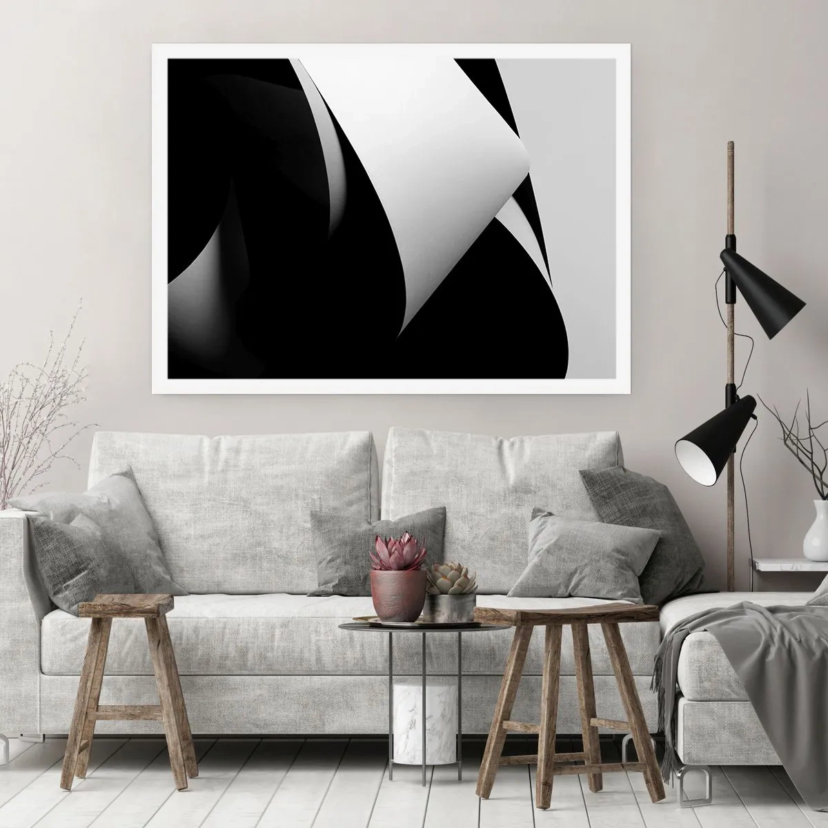 Affiche - Poster - Formes abstraites en noir et blanc avec des contrastes saisissants - 100x70cm - Plans de lumière venus des profondeurs de l'ombre - Décoration murale moderne pour le salon et la chambre ARTTOR