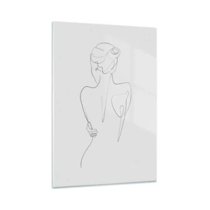 Impression sur verre - Image sur verre - Un croquis délicat d'une seule ligne d'une femme de dos. - 50x70cm - Musique corporelle - Décoration murale moderne pour le salon et la chambre ARTTOR