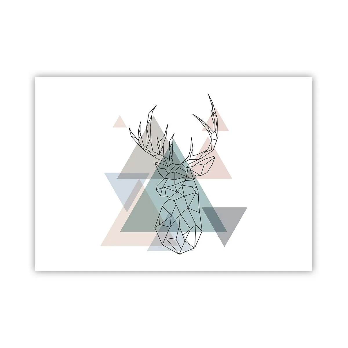 Affiche - Poster - Cerf géométrique sur fond de triangles pastel - 100x70cm - Dans une forêt géométrique - Décoration murale moderne pour le salon et la chambre ARTTOR