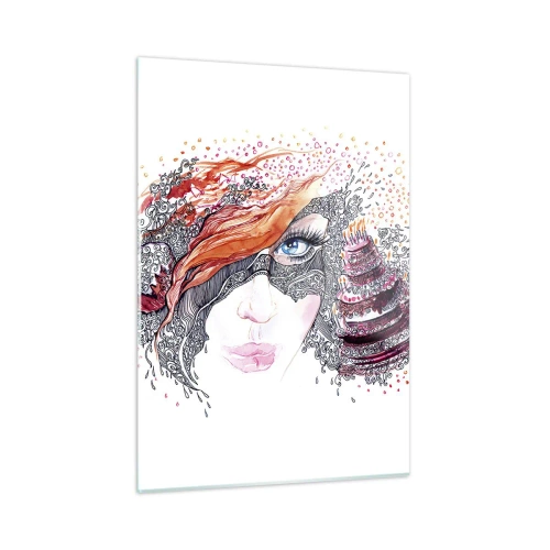 Impression sur verre - Image sur verre - Portrait d'une femme aux motifs dynamiques et aux accents rouges - 50x70cm - Avec elle, c'est tous les jours la fête - Décoration murale moderne pour le salon et la chambre ARTTOR