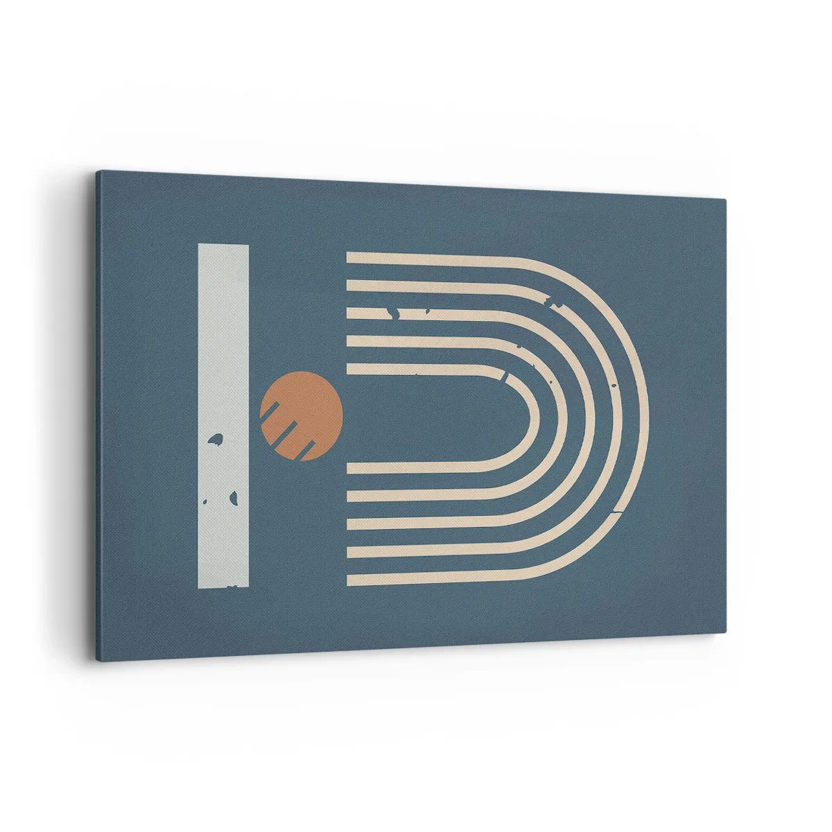 Impression sur toile - Image sur toile - Motif géométrique dans les tons bleu marine, beige et orange sur fond sombre - 120x80cm - Géométrie sur la grenade - Décoration murale moderne pour le salon et la chambre ARTTOR