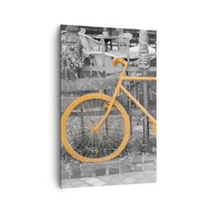 Impression sur toile - Image sur toile - Photographie artistique d'un vélo jaune sur fond noir et blanc - 80x120cm - Allez, je vais attendre ici - Décoration murale moderne pour le salon et la chambre ARTTOR