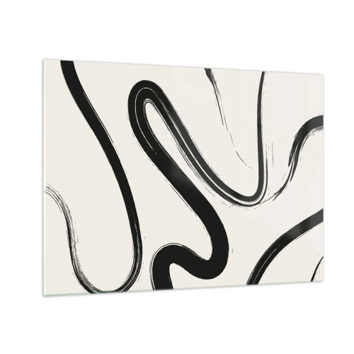 Impression sur verre - Image sur verre - Lignes noires dynamiques sur fond clair dans un style abstrait. - 70x50cm - Fantaisie en noir et blanc - Décoration murale moderne pour le salon et la chambre ARTTOR