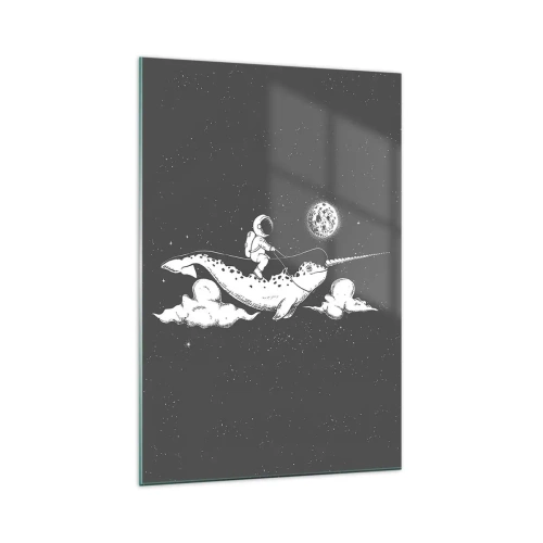 Impression sur verre - Image sur verre - Un astronaute sur le dos d'un narval flottant dans une scène spatiale. - 70x100cm - Cavalier de l'espace - Décoration murale moderne pour le salon et la chambre ARTTOR