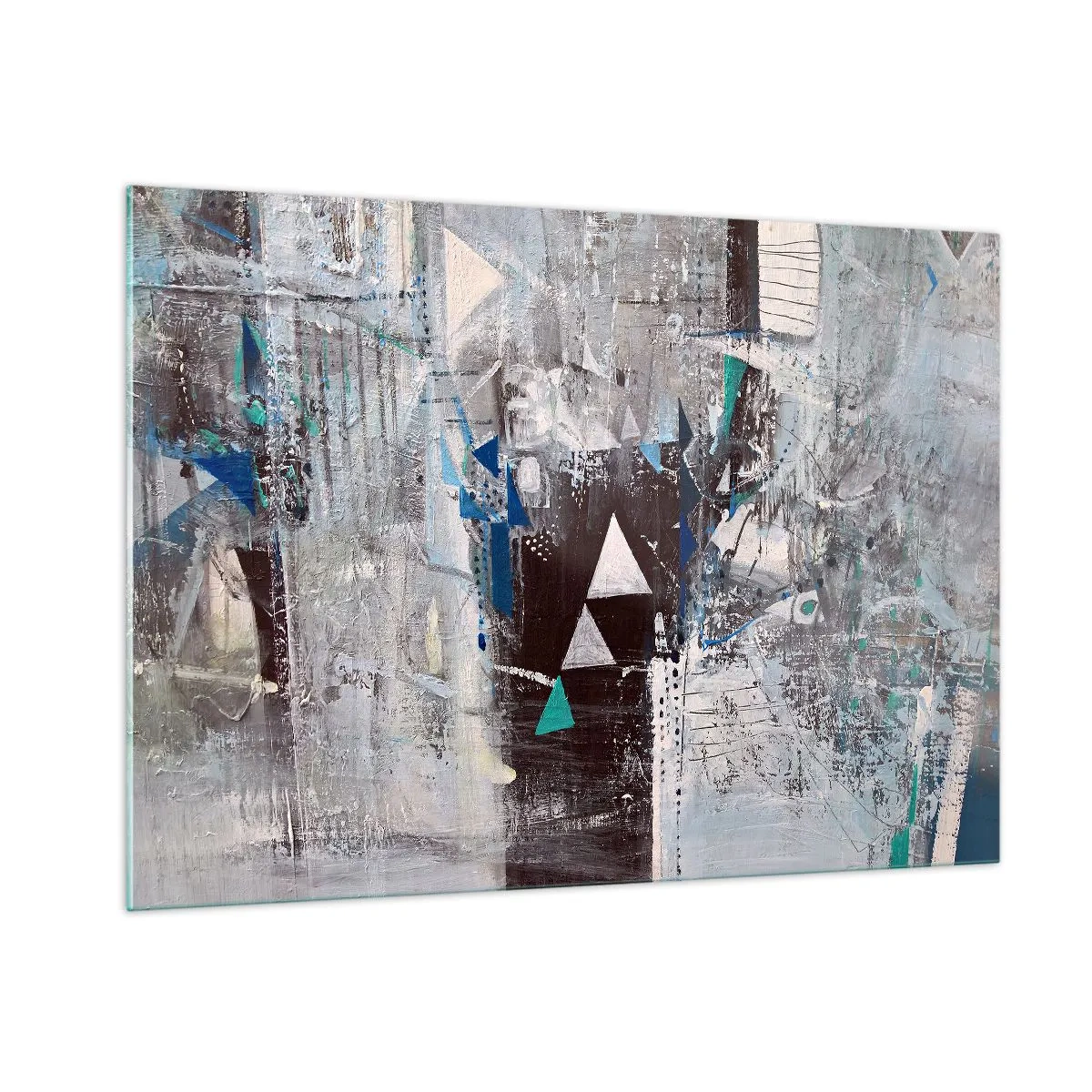 Impression sur verre - Image sur verre - Triangles géométriques sur fond de composition abstraite dans des tons de gris. - 100x70cm - Ordre prioritaire des triangles - Décoration murale moderne pour le salon et la chambre ARTTOR