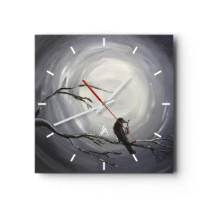 Horloge murale - Pendule murale - Oiseau noir sur une branche au clair de lune - 30x30cm - La clé du mystère de la nuit - Décoration murale moderne pour le salon et la chambre ARTTOR