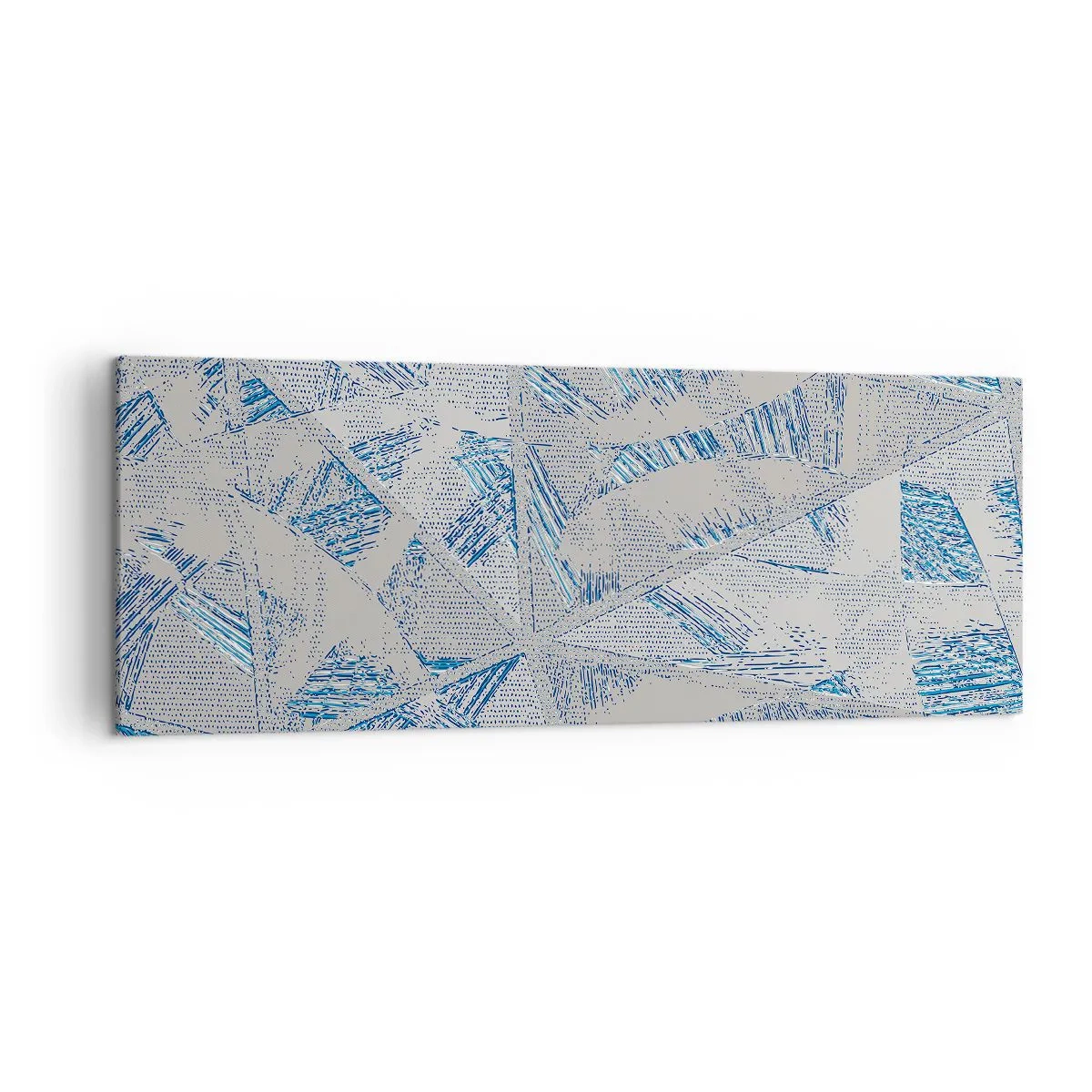 Impression sur toile - Image sur toile - Motifs géométriques dans les tons de bleu et de gris - 140x50cm - Dans un labyrinthe bleu-gris - Décoration murale moderne pour le salon et la chambre ARTTOR