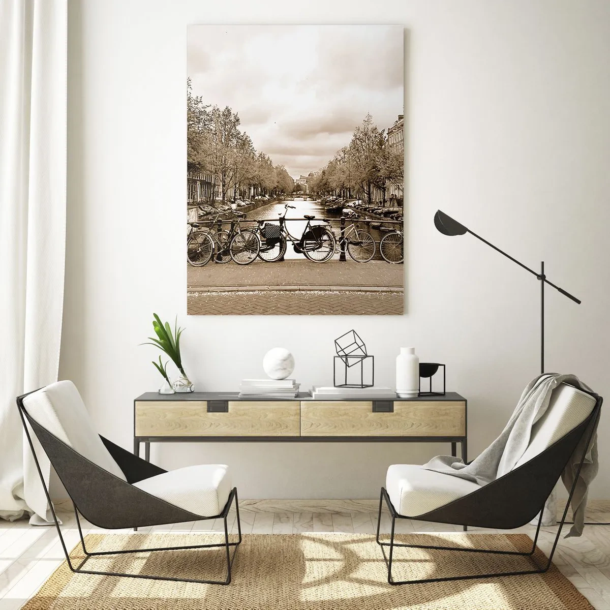 Impression sur verre - Image sur verre - Pont d'Amsterdam avec vélos rétro - 50x70cm - Ambiance hollandaise - Décoration murale moderne pour le salon et la chambre ARTTOR